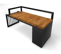Charcoal Bench in Wooden Seat and Matt Black Colour - The Metal Project