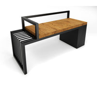 Charcoal Bench in Wooden Seat and Matt Black Colour - The Metal Project