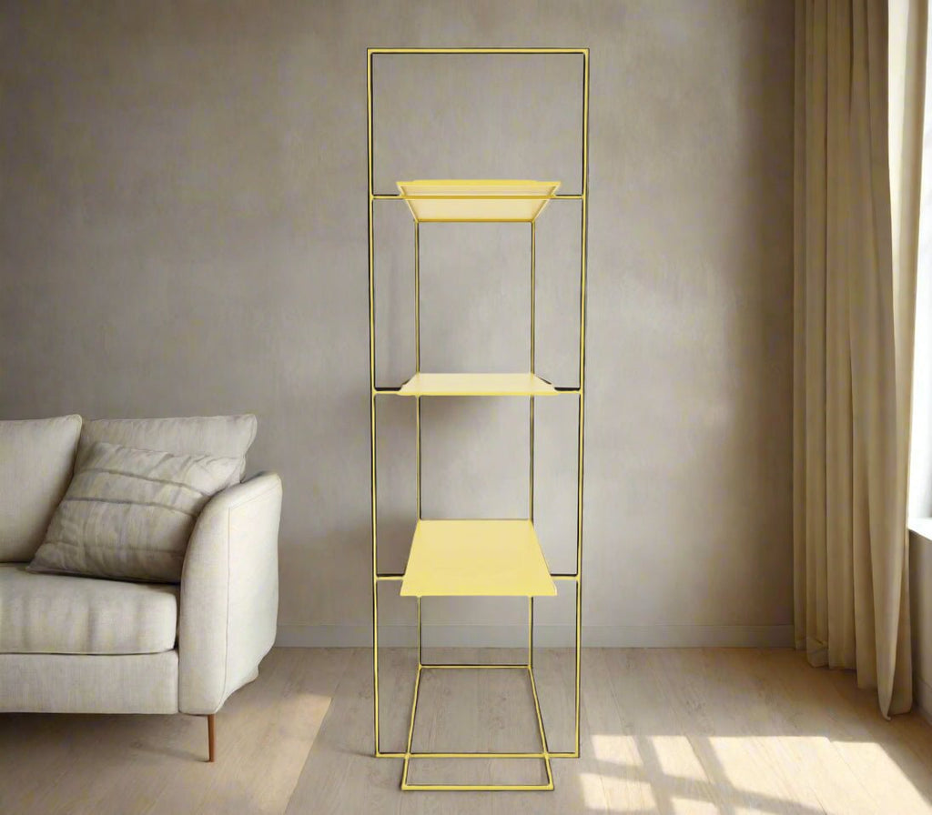 Enzo Metal Shelf in Lemon Yellow/ Teak Brown/ Ivory Colour - The Metal Project