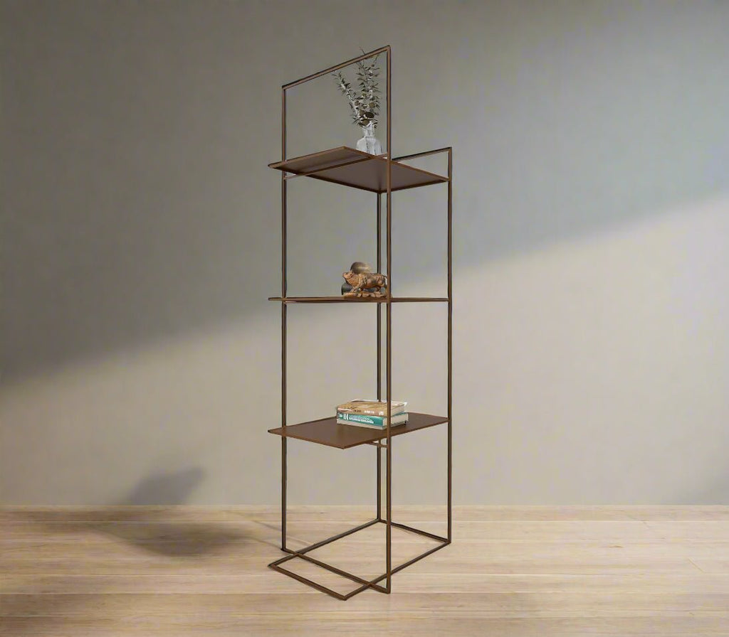 Enzo Metal Shelf in Lemon Yellow/ Teak Brown/ Ivory Colour - The Metal Project