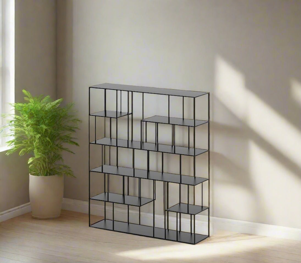 Geometric Grid Metal Bookshelf In Matt Black - The Metal Project