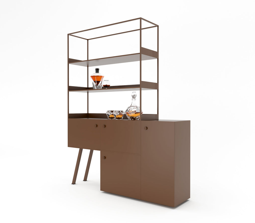 Kaho Metal Cabinet In Teak Brown/ Oxford Blue/ Ivory Colour - The Metal Project