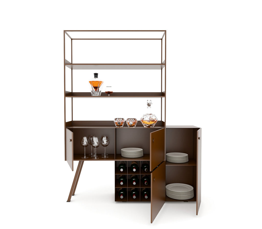 Kaho Metal Cabinet In Teak Brown/ Oxford Blue/ Ivory Colour - The Metal Project