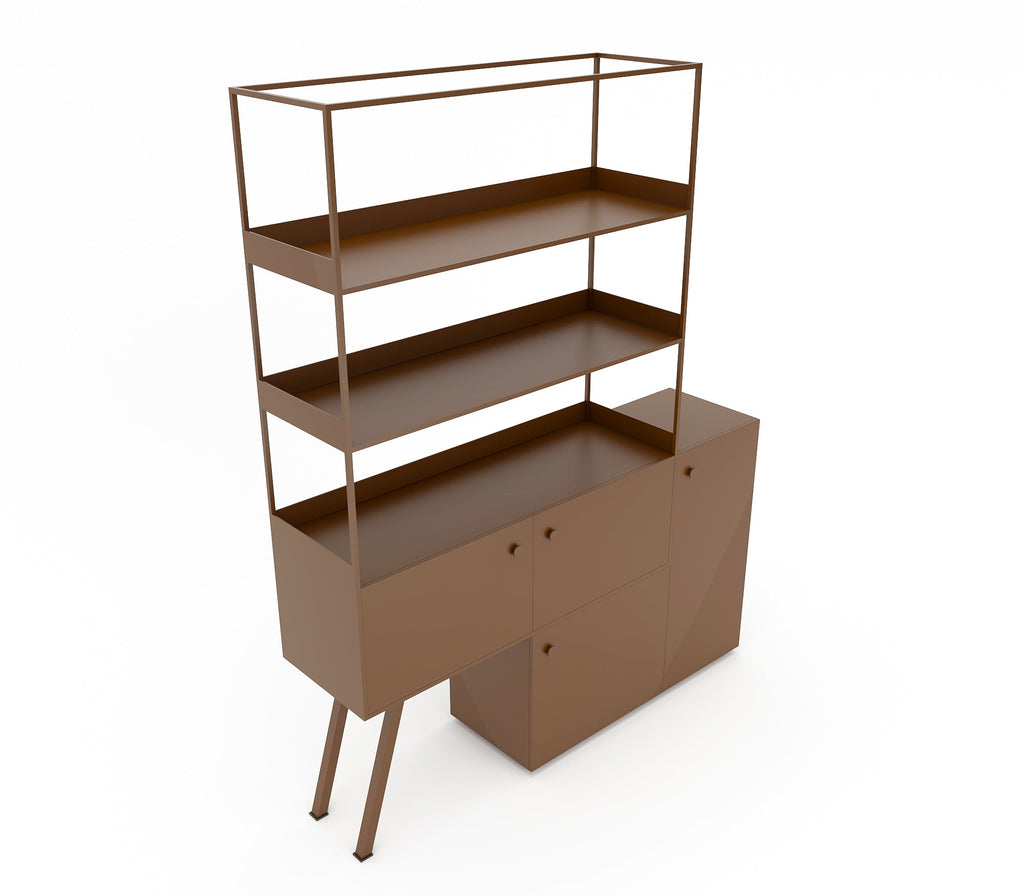 Kaho Metal Cabinet In Teak Brown/ Oxford Blue/ Ivory Colour - The Metal Project