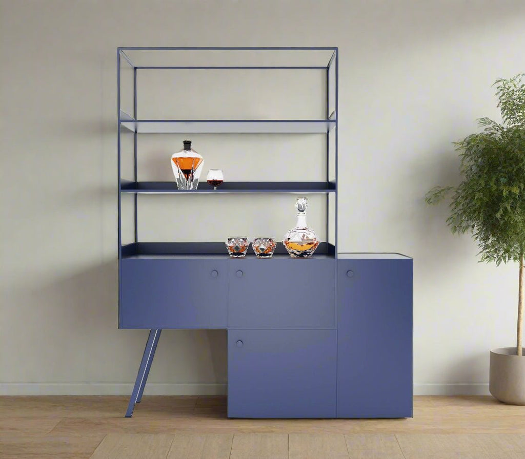 Kaho Metal Cabinet In Teak Brown/ Oxford Blue/ Ivory Colour - The Metal Project