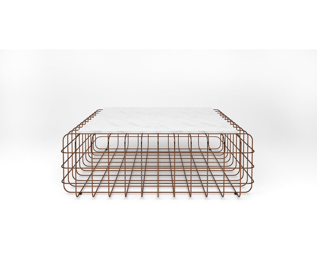 Mesh Metal Center Table in Antique Copper with Quartz Marble Top - The Metal Project