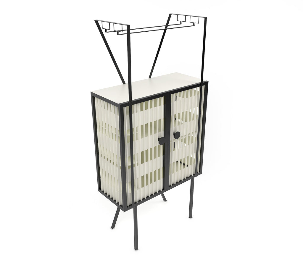 Metal Square Bar Cabinet in Matt Black and Ivory Colour - The Metal Project