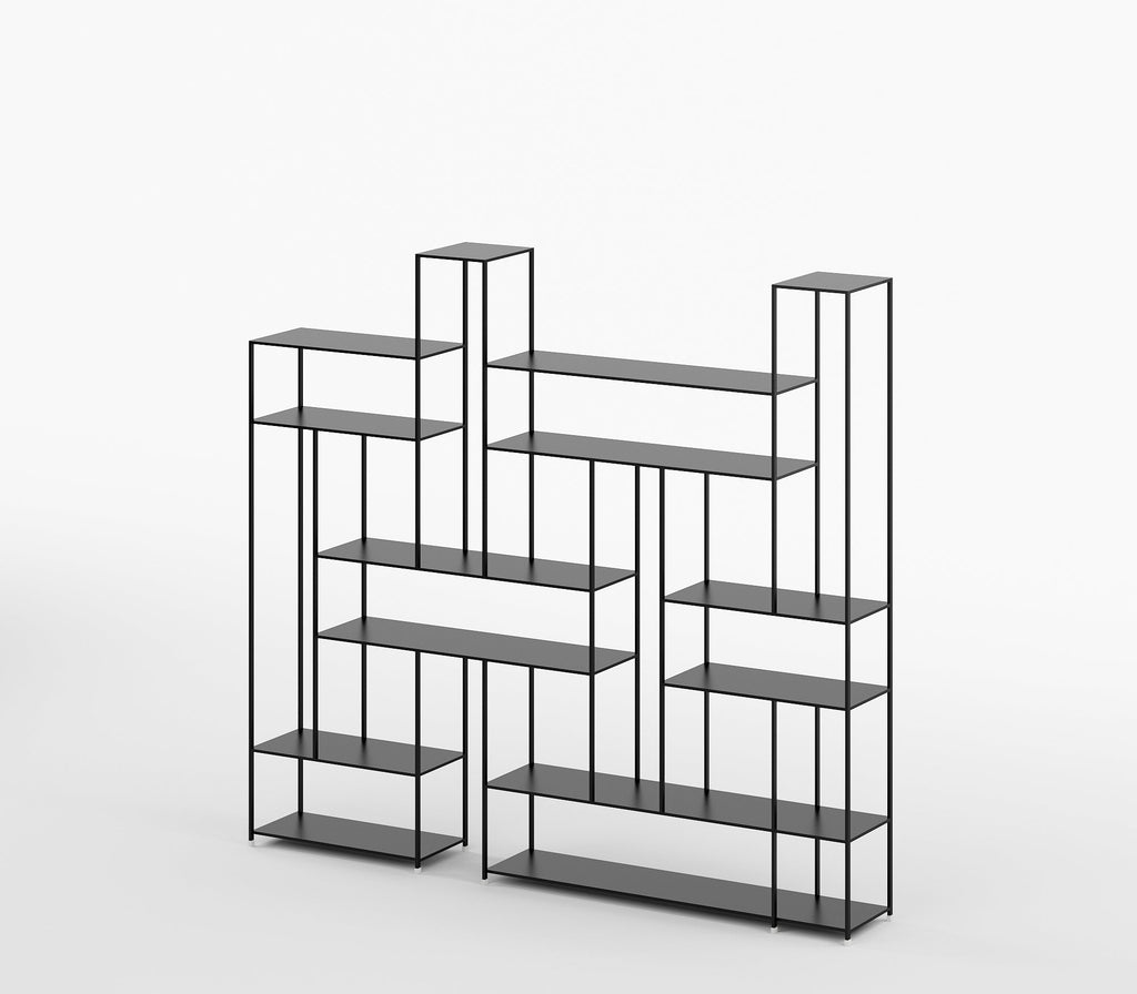 Puzzle Geometric Metal Bookshelf in Matt Black Colour with Multiple Tier - The Metal Project